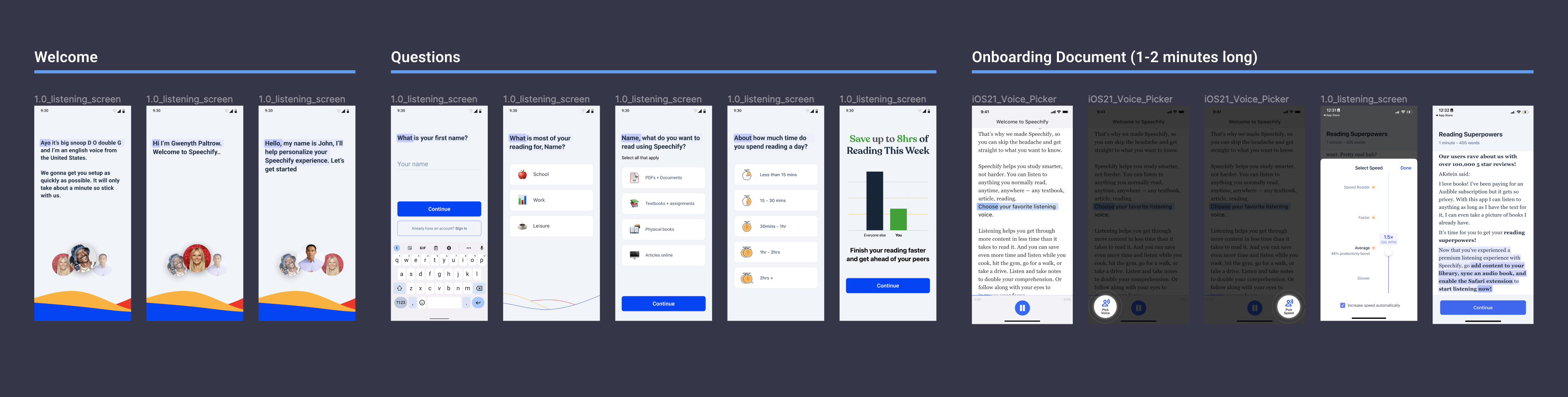 Speechify Android Onboarding Screens